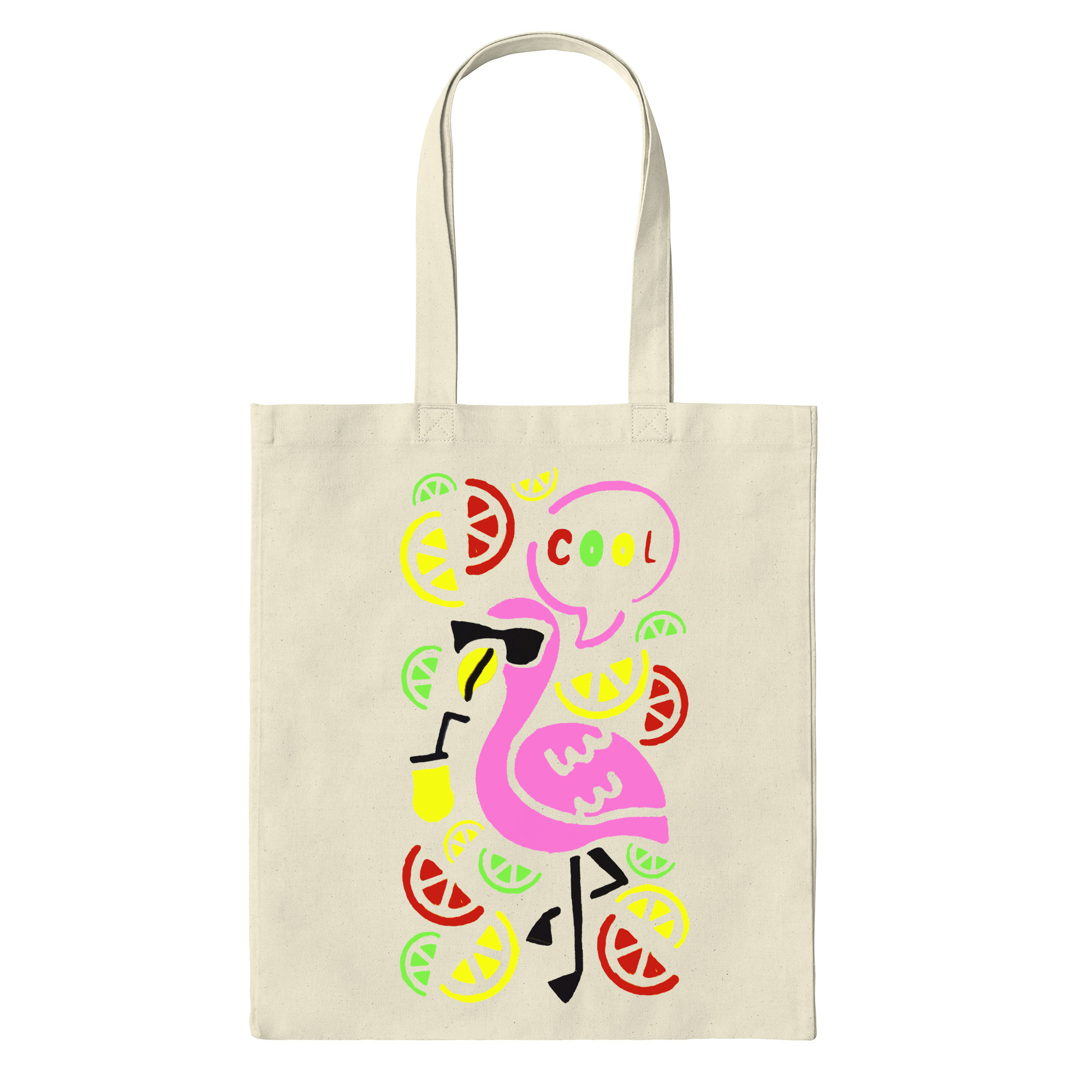 Cool Flamingo Stencil Lemon Drink Bag in Natural